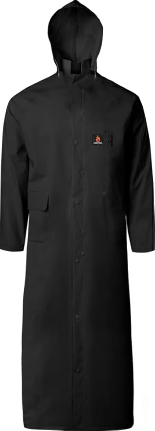 Ironwear 9221FR Flame Retardant Rain Jacket Riding Coat with Detachable Hood and Vented Back Black