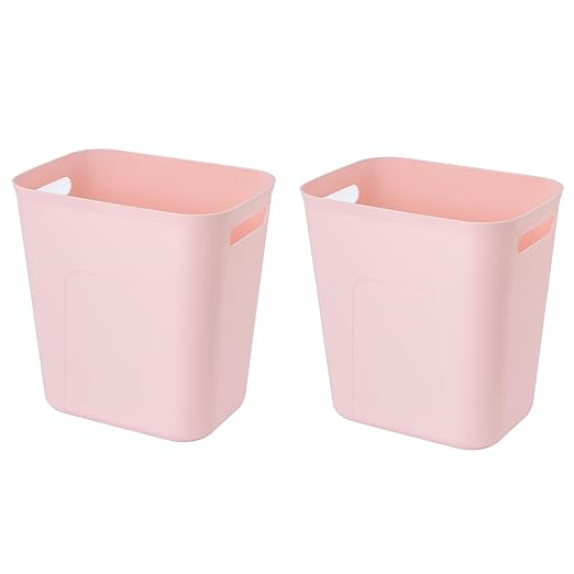 UUJOLY Plastic Small Trash Can Wastebasket, Garbage Container Basket for Bathrooms, Laundry Room, Kitchens, Offices, Kids Rooms, Dorms, 3.5 Gallon, Pink, 2 Pack