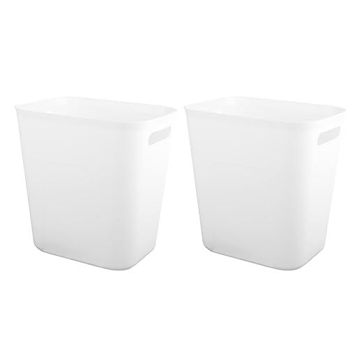 UUJOLY Plastic Trash Can Wastebasket, Garbage Container Basket for Bathrooms, Kitchens, Offices, Kids Rooms, White, 3.5 Gallon, 2 Pack