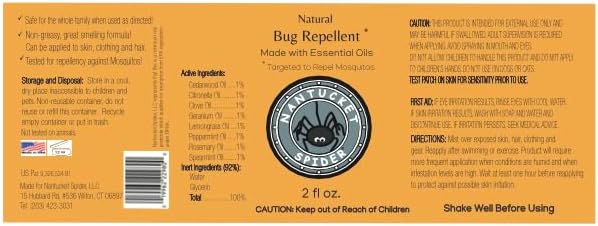Nantucket Spider Original Natural Bug Spray for Adults and Kids 2 Pack | 4 oz Travel Size | Long-Lasting Protection Against Mosquitoes, Biting Flies, Wasps & No-See-Ums