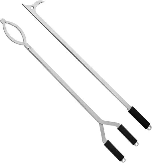 32" Stainless Steel Fire Log Tongs Firewood Grabber and Fire Poker Set,Large Fire Pit Tool Outdoor/Indoor Bonfire Campfire Backyard Deck Camping Log Grabber Safely Moves Firewood