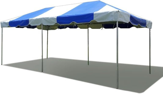 Party Tents Direct 10'x20' Weekender West Coast Tent Frame Party Tent (Blue/White) PVC Top with Storage Bag - Tents for Parties, Weddings, Birthdays, Banquets, Fiestas, Workshop, Outdoor Event