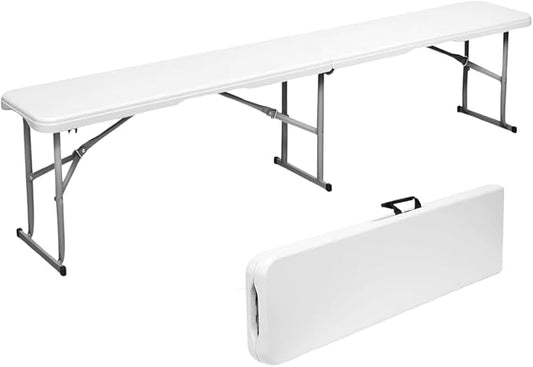 Plastic Folding Bench - Portable Bench Used for Indoor, Outdoor, Picnic, Party, Camping, Dining Seat, Garden Soccer Multipurpose Entertaining Activities, White (1, White, 6 Feet)