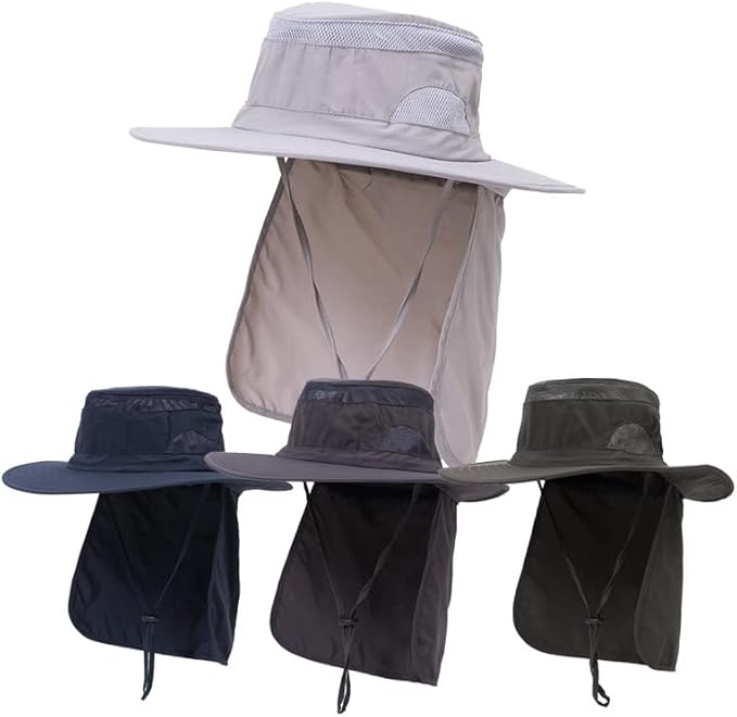 UV 50+ Sun Protection Hat for Men Women, Wide Brim Bucket Hat for Outdoor Sport & Works Fishing Hat with Neck Flap