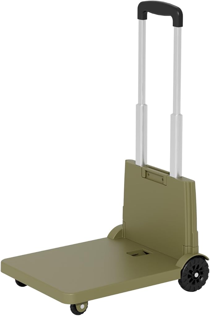 [220LBS Capacity] 4-Wheel Folding Hand Truck with Strong Base & Ropes - Heavy Duty Platform Cart for Moving/Shopping | Space-Saving Foldable Design Black Utility Carts Trolley Cart, (Green, M)