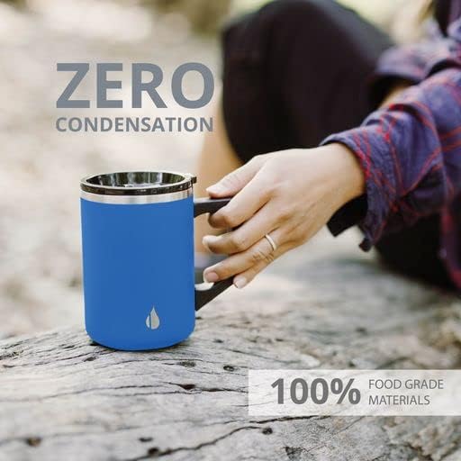 Elemental Insulated Coffee Mug - Triple-Wall Stainless Steel Summit Travel Cup for Hot and Cold Drinks - Thermal Coffee Mug with Lid and Handle for Camping, Office & Travel 16oz - Azure