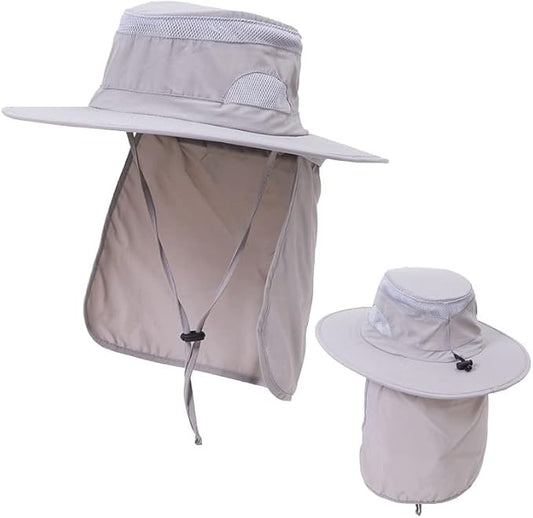 UV 50+ Sun Protection Hat for Men Women, Wide Brim Bucket Hat for Outdoor Sport & Works Fishing Hat with Neck Flap