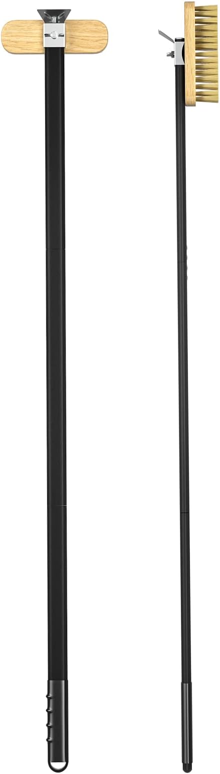 G.a HOMEFAVOR Pizza Oven Brush with Scraper, 46.5 inch Long Handle (Detachable), Brass Bristles for Pizza Oven