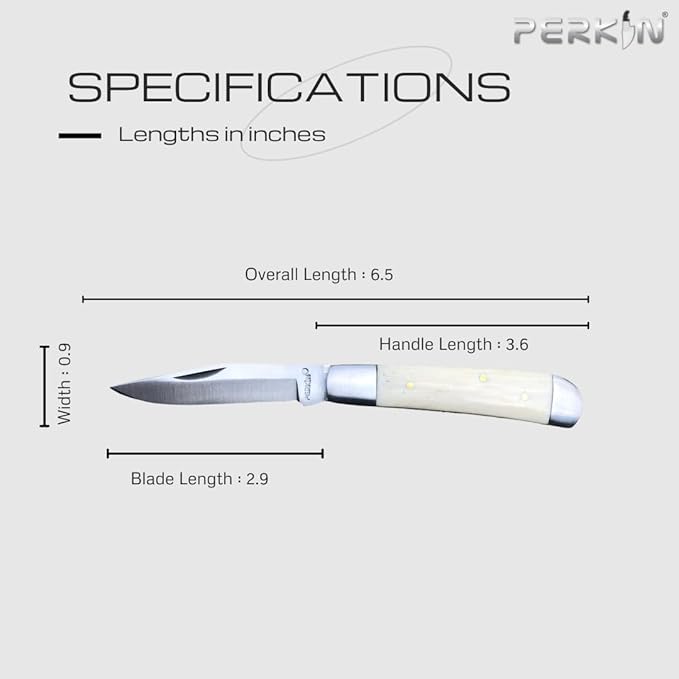 Perkin Handmade Pocket Knife with Sheath Leather Pouch-Stainless Steel Folding Hunting Knives for Bushcrafting, Camping, Outdoor, Survival, Hiking-Unisex Adults