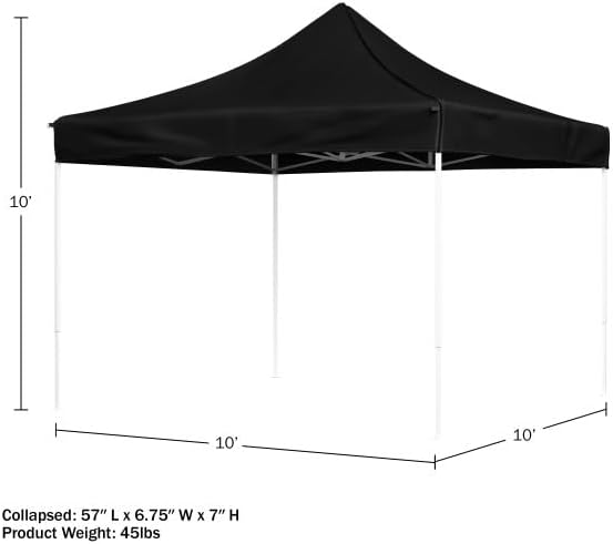 Pop Up Canopy - 10x10 ft Canopy Tent - UPF30 Beach Tent Sun Shelter - Adjustable Height EZ Up Canopy with Bag - Tents for Parties by Stalwart (Black)