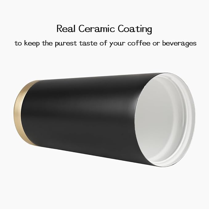 Funkrin Coffee Travel Mug with Straw & Flip Lid, 16oz Insulated Tumbler Cup with Ceramic Coating, Double Wall Vacuum Leak-Proof Mug for Office School Party Camping