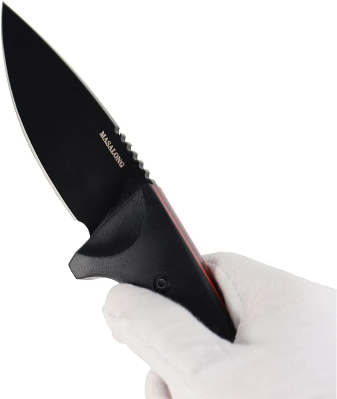 MASALONG Kni220 Survival Straight knife blade vg10 tactical fixed blade knife with sheath For camping hunting army (black)