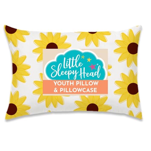 Little Sleepy Head Youth Pillow with Pillowcase 16x22, Soft Jumbo Toddler Pillows, Hypoallergenic Pillow Case - Best Kids Pillows for Sleeping, Perfect Kids Travel Pillows (Sunflowers)
