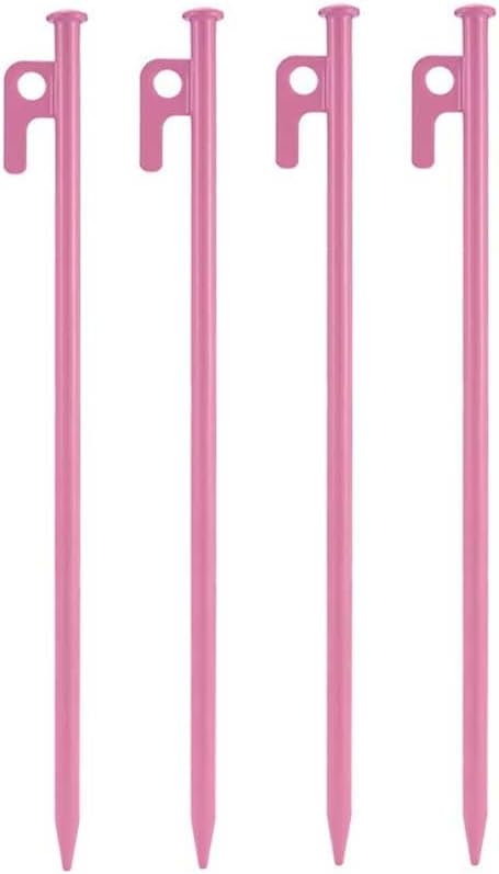 4Pcs Heavy-Duty Forged Steel Tent Stakes, 12in, with Storage Pouch – Ideal for Rocky Terrain, Snowfields, and Camping (4Pcs 12in Stakes Included) (Pink)