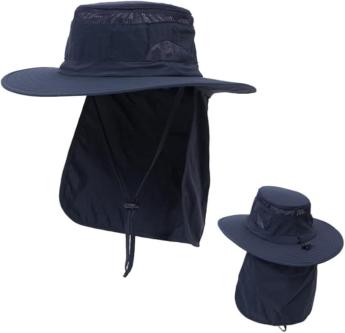 UV 50+ Sun Protection Hat for Men Women, Wide Brim Bucket Hat for Outdoor Sport & Works Fishing Hat with Neck Flap
