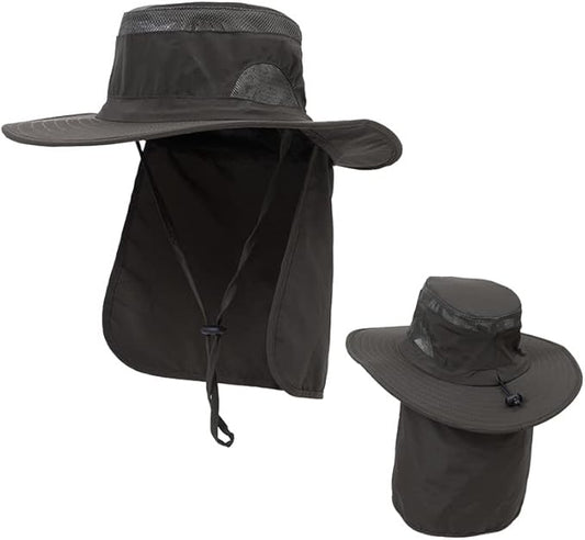 UV 50+ Sun Protection Hat for Men Women, Wide Brim Bucket Hat for Outdoor Sport & Works Fishing Hat with Neck Flap