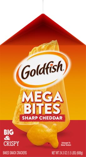 Goldfish Mega Bites, Sharp Cheddar Crackers, 24.3 Oz Carton (Pack of 2)
