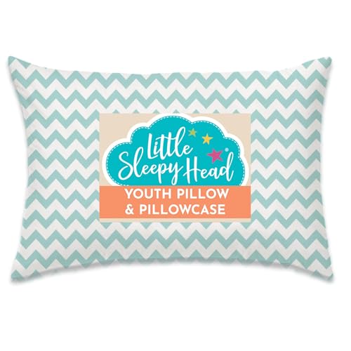 Little Sleepy Head Youth Pillow with Pillowcase 16x22, Soft Jumbo Toddler Pillows, Hypoallergenic Pillow Case - Best Kids Pillows for Sleeping, Perfect Kids Travel Pillows (Chevron Teal)