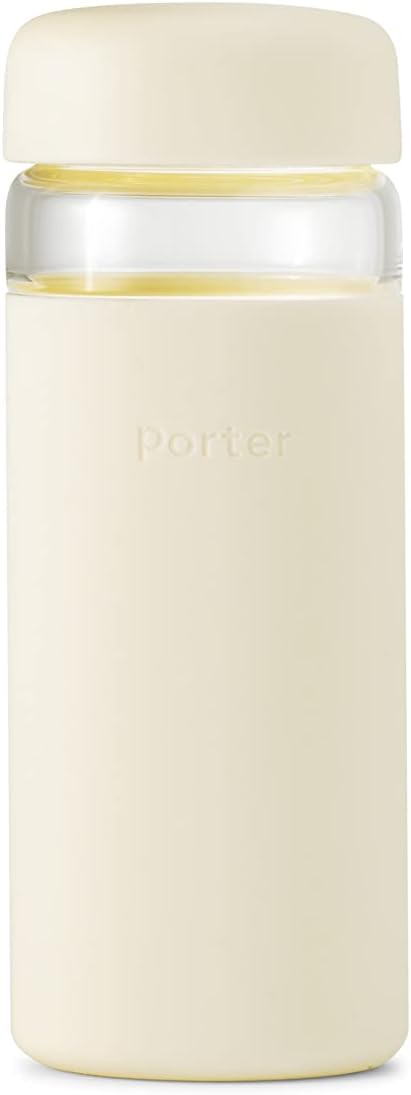 W&P Porter Glass Wide Mouth Bottle w/ Protective Silicone Sleeve | Cream 16 Ounces | On-the-Go |Reusable Bottle | Portable and Lightweight | Dishwasher Safe