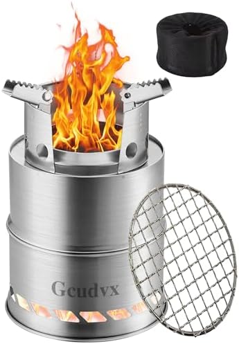Portable Folding Stove Mini Camping Stove Stainless Steel Wood Burning Stoves Emergency Cooking Folding Camping Stove with Grill Grid Carry Bag for Backpacking Traveling Camping Hiking Stove