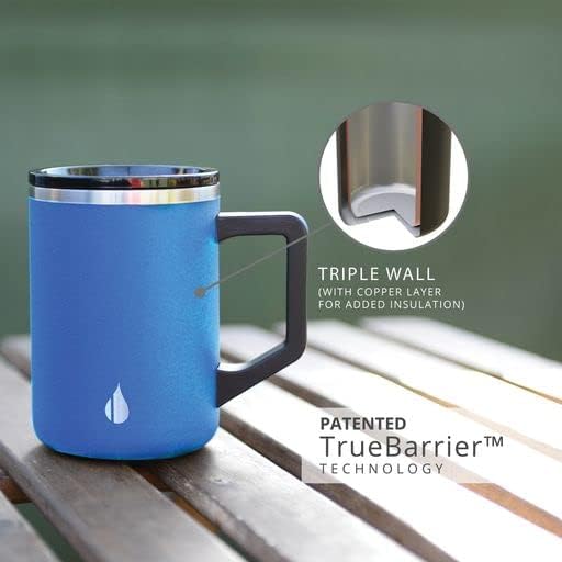 Elemental Insulated Coffee Mug - Triple-Wall Stainless Steel Summit Travel Cup for Hot and Cold Drinks - Thermal Coffee Mug with Lid and Handle for Camping, Office & Travel 16oz - Azure