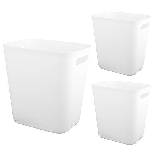 UUJOLY Plastic Small Trash Can Wastebasket, Garbage Container Basket for Bathrooms, Laundry Room, Kitchens, Offices, Kids Rooms, Dorms, 3.5 Gallon, White, 3 Pack