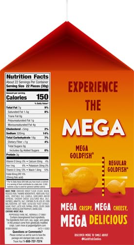 Goldfish Mega Bites, Sharp Cheddar Crackers, 24.3 Oz Carton (Pack of 2)