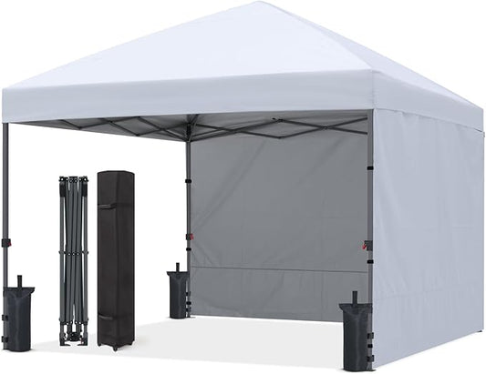 ABCCANOPY Easy Pop up Canopy Tent with 2 Sidewalls for Outdoor Sun Blocking or Rain Protection, 8x8, White