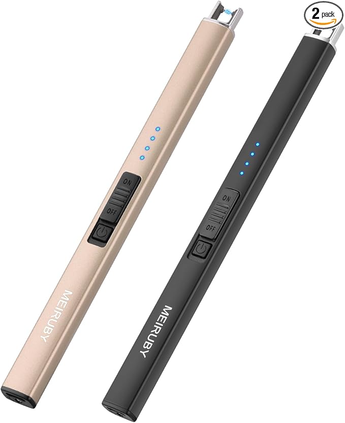 2 Pack Electric Candle Lighter, Christmas Stocking Stuffers Gifts for Women Mom Men Wife Sister, USB Arc Rechargeable Windproof Long Lighter for Candle BBQ Housewarming Birthday Gifts Idals