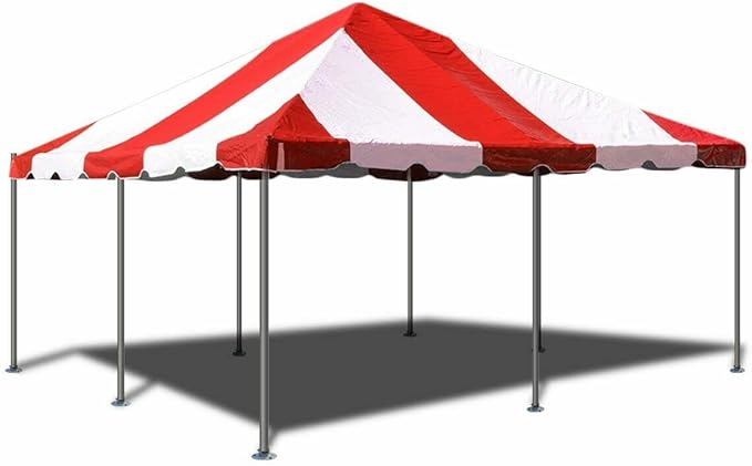 Party Tents Direct 20'x20' Weekender West Coast Tent Frame Party Tent (Red/White) PVC Top with Storage Bag - Tents for Parties, Weddings, Birthdays, Banquets, Fiestas, Workshop, Outdoor Event