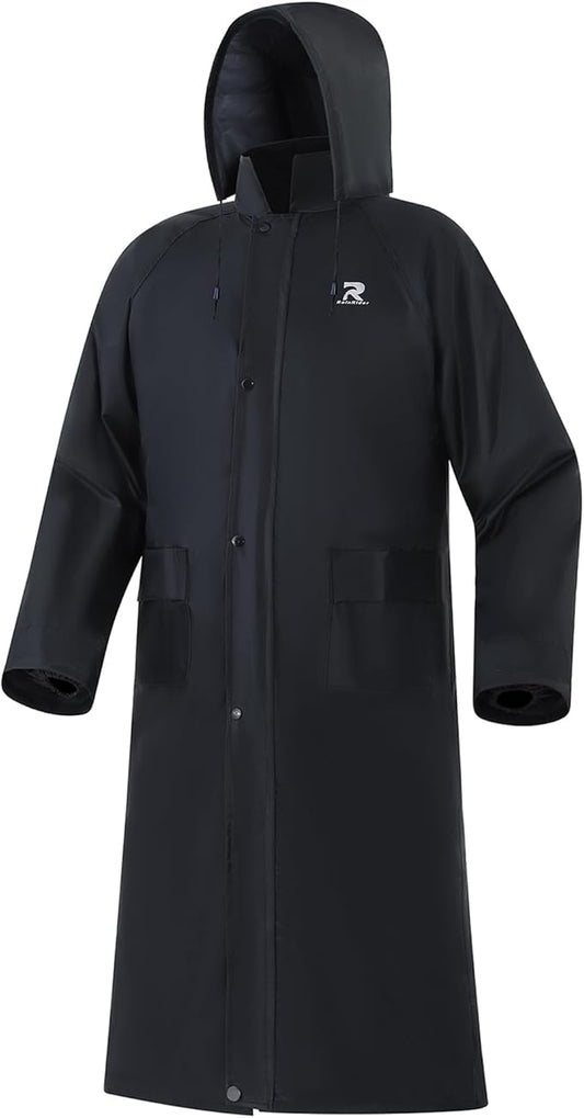 RainRider Raincoat for Men Waterproof Long Rain Jacket with Stowable Hood Lightweight Rain Gear Poncho for Unisex