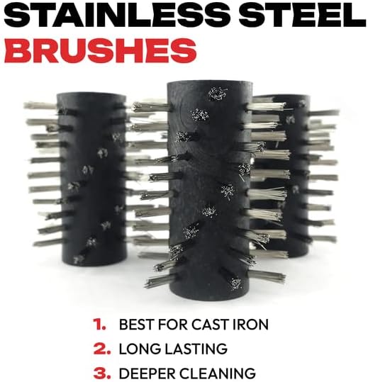 Grillbot Replacement Stainless Steel Brushes for Grillbot Automatic Grill Cleaning Robot – Set of 3 Stainless Steel Grill Brushes for Cast Iron & Expanded Steel Grills