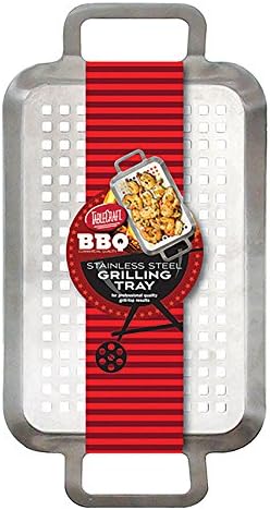 TableCraft BBQ137 Grilling Pan with Handles, Stainless Steel Tray for Outdoor Barbecues, Use on Gas or Charcoal Grills, Even Heat Distribution, 13.5 Inch, Silver