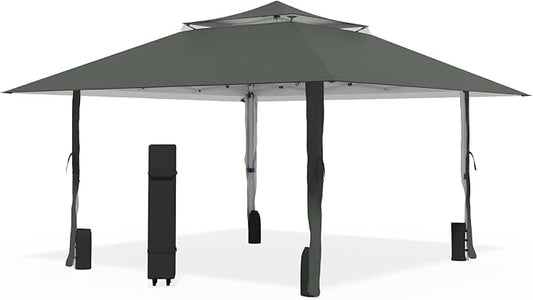 Favofamilie13x13 FT Pop Up Canopy, Instant Setup Gazebo with Wheeled Carry Bag, 4 Sandbags & 4 Ropes, UV-Resistant Top, Heavy Duty Outdoor Shelter for Backyard Camping Events, Grey