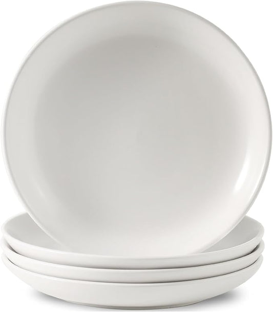 Dinner Plates, 10 Inch Stoneware Plates Set of 4, Ceramic Dinner Dishes for Salad, Pasta, Steak, Pancakes, Scratch Resistant Plate Set, Microwave & Dishwasher Safe, Matte White