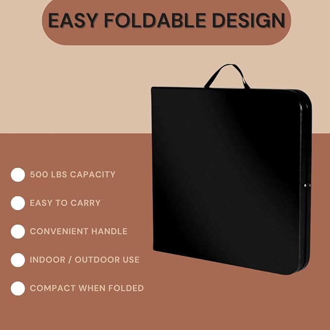 6ft Plastic Folding Table, Fold-in-Half Portable Utility Table Heavy Duty Portable w/Handle, for Indoor Outdoor,Picnic, Party, & Camping (Black, 6ft)