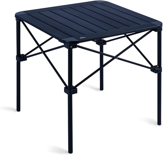 iClimb Lightweight Stable Alu. Folding Square Table Roll Up Top with Carry Bag for Camping Picnic Backyards BBQ Camp Kitchen (Black, M)