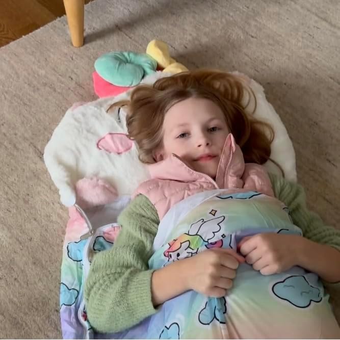 Sleeping Bag for Kids, Preschool Nap Mat, Toddler Sleeping Bag with Pillow for Daycare, Ages 3+, Large Size