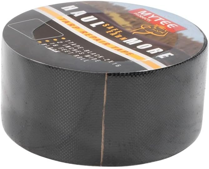 Mytee Products 8.8 oz Waterproof Black Vinyl Tarp Repair Tape 2 Inch x 16 FT with Heavy Duty Adhesive Backing - Tarp Patch Kit, Tarp Repair Kit