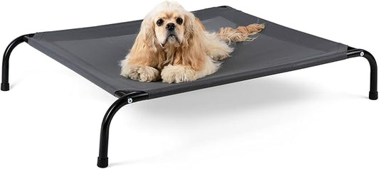Cooling Elevated Dog Bed with Non-Slip Floor Protectors & Breathable Mesh, Raised Indoor & Outdoor Dog Cot Hammock, 34" L x 22" W x 8" Th, Small, Grey