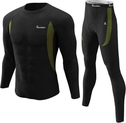 romision 2 Pack Thermal Underwear for Men Long Johns Fleece Lined Hunting Gear Bottom Top Set Base Layer Cold Weather XS-4XL