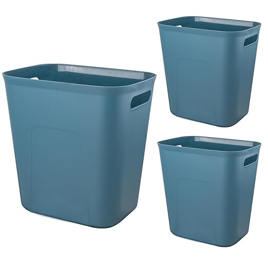 UUJOLY Plastic Small Trash Can Wastebasket, Garbage Container Basket for Bathrooms, Laundry Room, Kitchens, Offices, Kids Rooms, Dorms, 3.5 Gallon, Bluish Green, 3 Pack