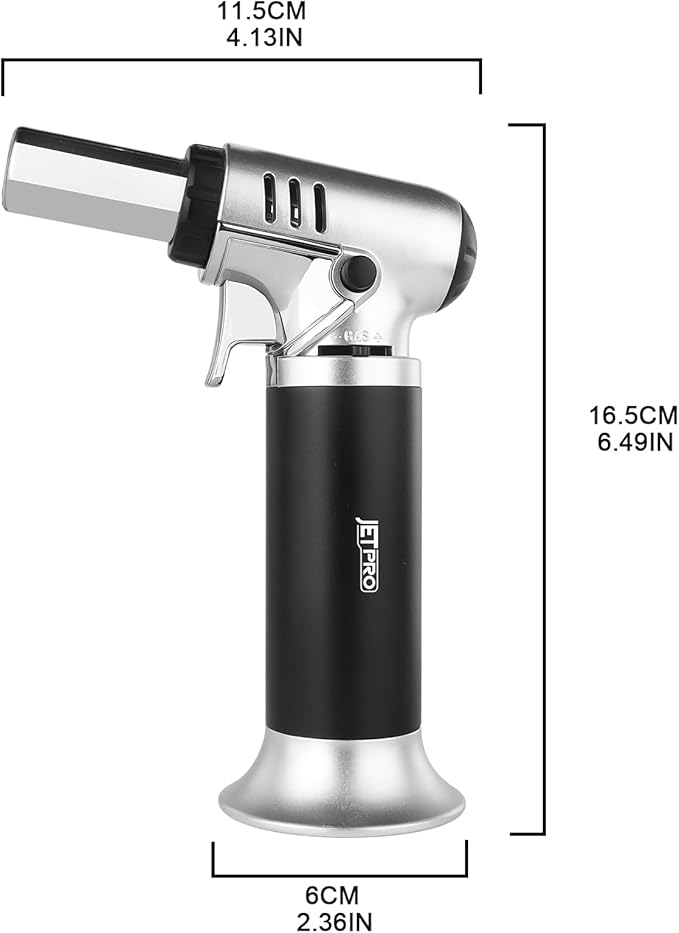 Butane Torch Lighter Refillable with Adjustable Flame Kitchen Torch for Creme Brulee Baking BBQ Cooking Soldering One Hand Operation with Fuel Window Safety Lock (Butane Gas Not Included)