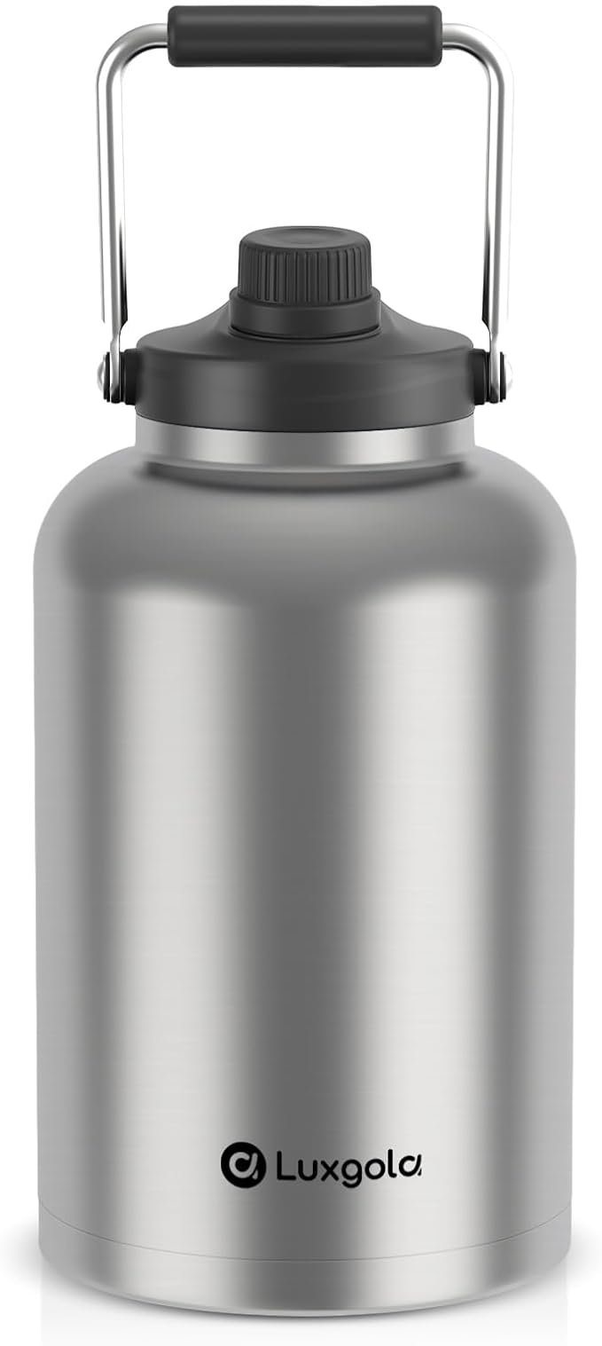 128 oz Insulated Water Bottle with Spout Lid and Handle, One Gallon Stainless Steel Double Vacuum Water Jug for Hot & Cold Drinks - Sweat Proof, Great for Travel, Hiking, Camping - Stainless