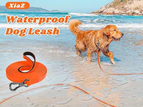 XiaZ Waterproof Long Dog Leash, Training Long Line Lead for Large Medium Small Dogs Outside Walking, Playing, Camping, or Yard (50FT, Orange)