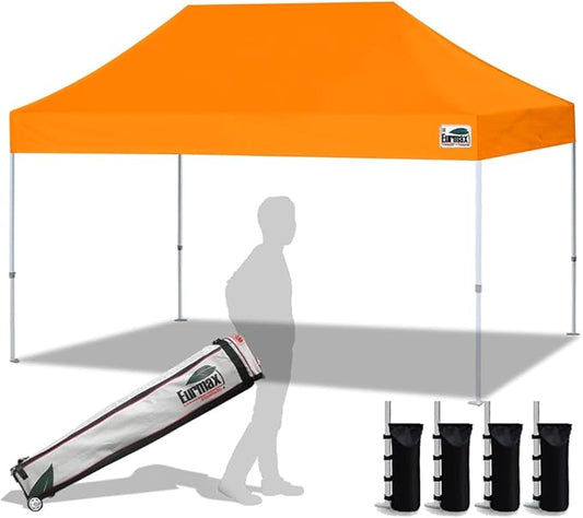 Eurmax USA 10'x15' Pop Up Canopy Tent Commercial Instant Canopies with Heavy Duty Roller Bag,Bonus 4 Sand Weights Bags (Orange)