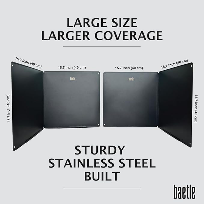 Extra Large Stainless Steel Oil Splash Guard, Heavy-Duty Nonstick Stove Backsplash Protector for Stove Top & Frying [Set of 2 with 2 Panels each - 15.7” x 15.7”] with Spoon Rest.
