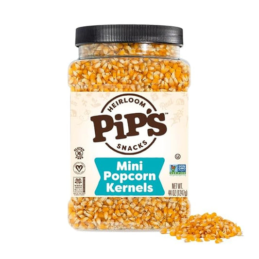 Heirloom Mini Popcorn Kernels by Pipcorn, Non-GMO, Vegan, Gluten Free Snacks, Healthy Unpopped Popcorn - 44 oz Jar