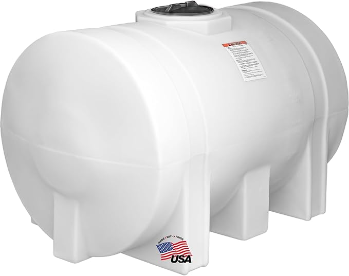 RomoTech 82124269 Horizontal Polyethylene Reservoir Water Tank w/Legs, 550 gal, Made in USA, Natural Poly Tank for Non-Flammable Liquids, UV-Resistant, Ideal for Agricultural Use, RV Water Storage