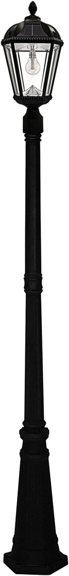 Gama Sonic Solar Outdoor Lamp Post Light, Black Cast Aluminum and Beveled Glass Panels, 10-Year Royal Bulb, Warm White LED with Omni-Direction Reflector, 87-inch Height, 98B001 (Upgraded Panel)